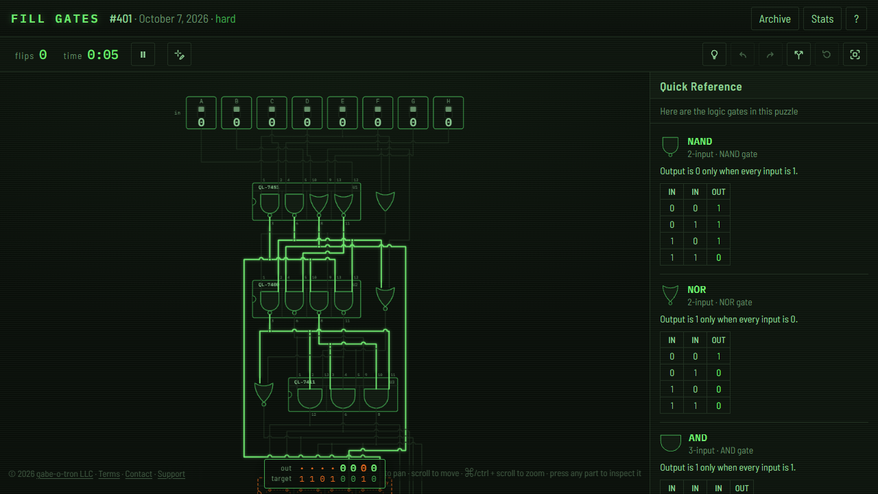 Screenshot of Fill Gates – The daily logic circuit puzzle