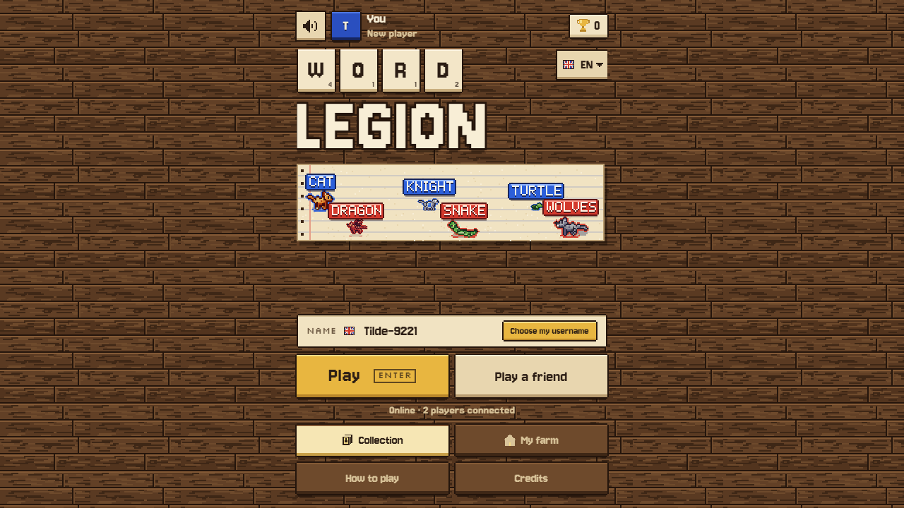 Screenshot of Word Legion: Clash Royale-like where any spellable word becomes a troop